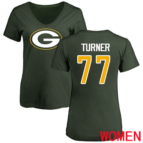 Green Bay Packers Green Women #77 Turner Billy Name And Number Logo Nike NFL T Shirt